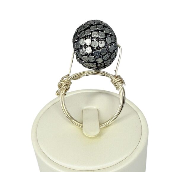 Silver Disco Ball Spinner Statement Ring Sz 12.5 Trendy Artesian Cocktail Fidget - Picture 7 of 13